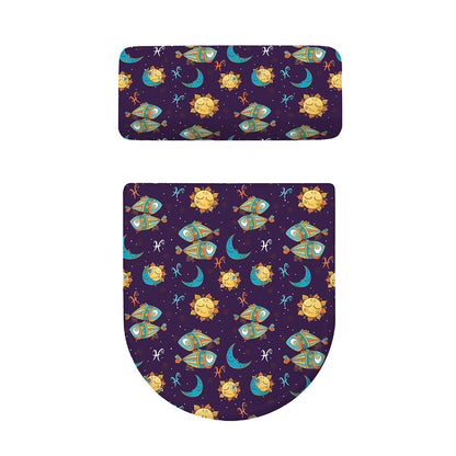 Cute Cartoon Pisces Pattern Print Toilet Lid And Tank Cover Set