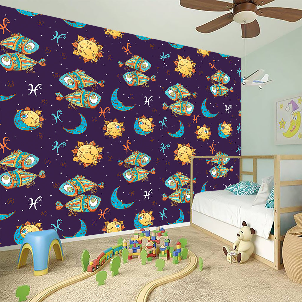 Cute Cartoon Pisces Pattern Print Wall Sticker