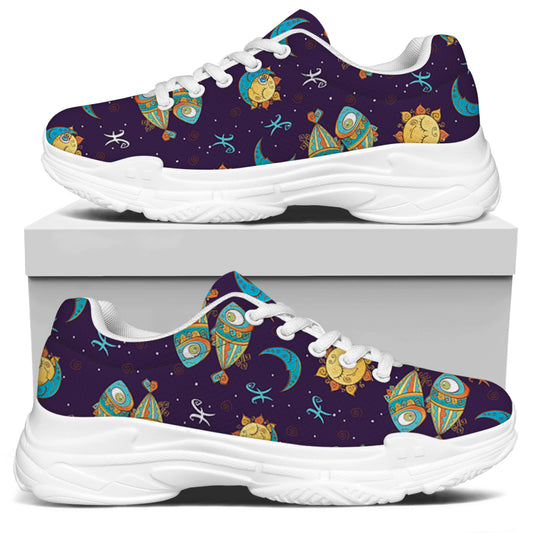 Cute Cartoon Pisces Pattern Print White Chunky Shoes