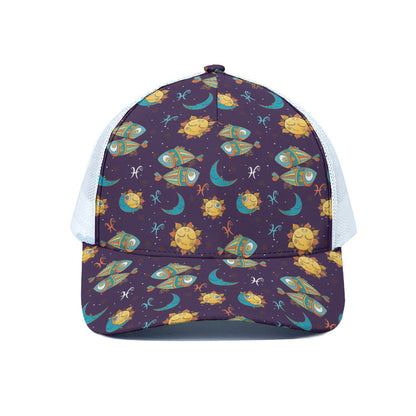 Cute Cartoon Pisces Pattern Print White Mesh Trucker Cap
