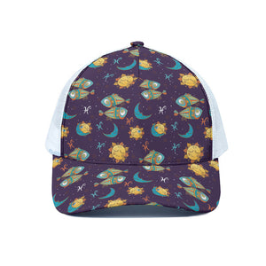 Cute Cartoon Pisces Pattern Print White Mesh Trucker Cap