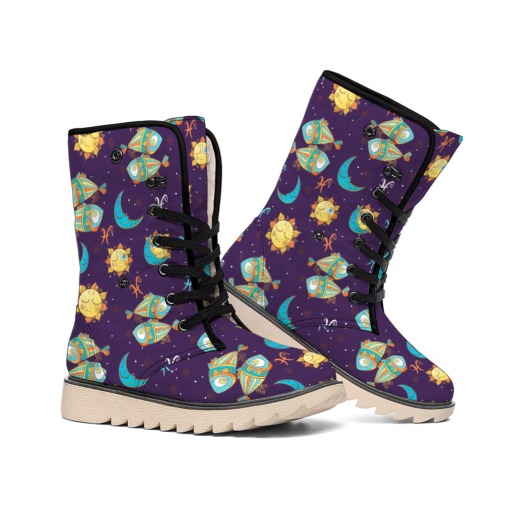 Cute Cartoon Pisces Pattern Print Winter Boots