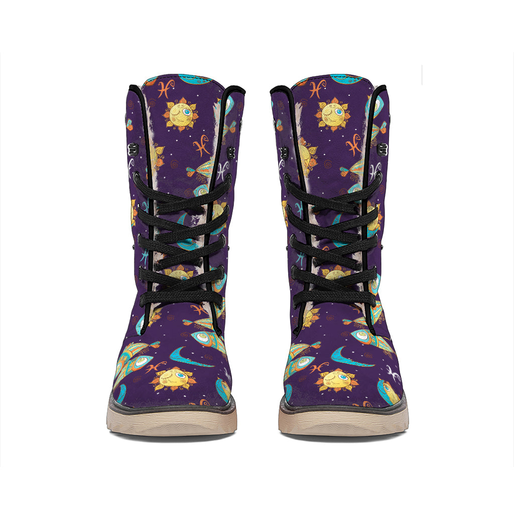Cute Cartoon Pisces Pattern Print Winter Boots