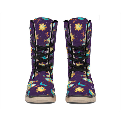 Cute Cartoon Pisces Pattern Print Winter Boots