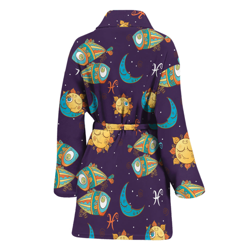 Cute Cartoon Pisces Pattern Print Women's Bathrobe
