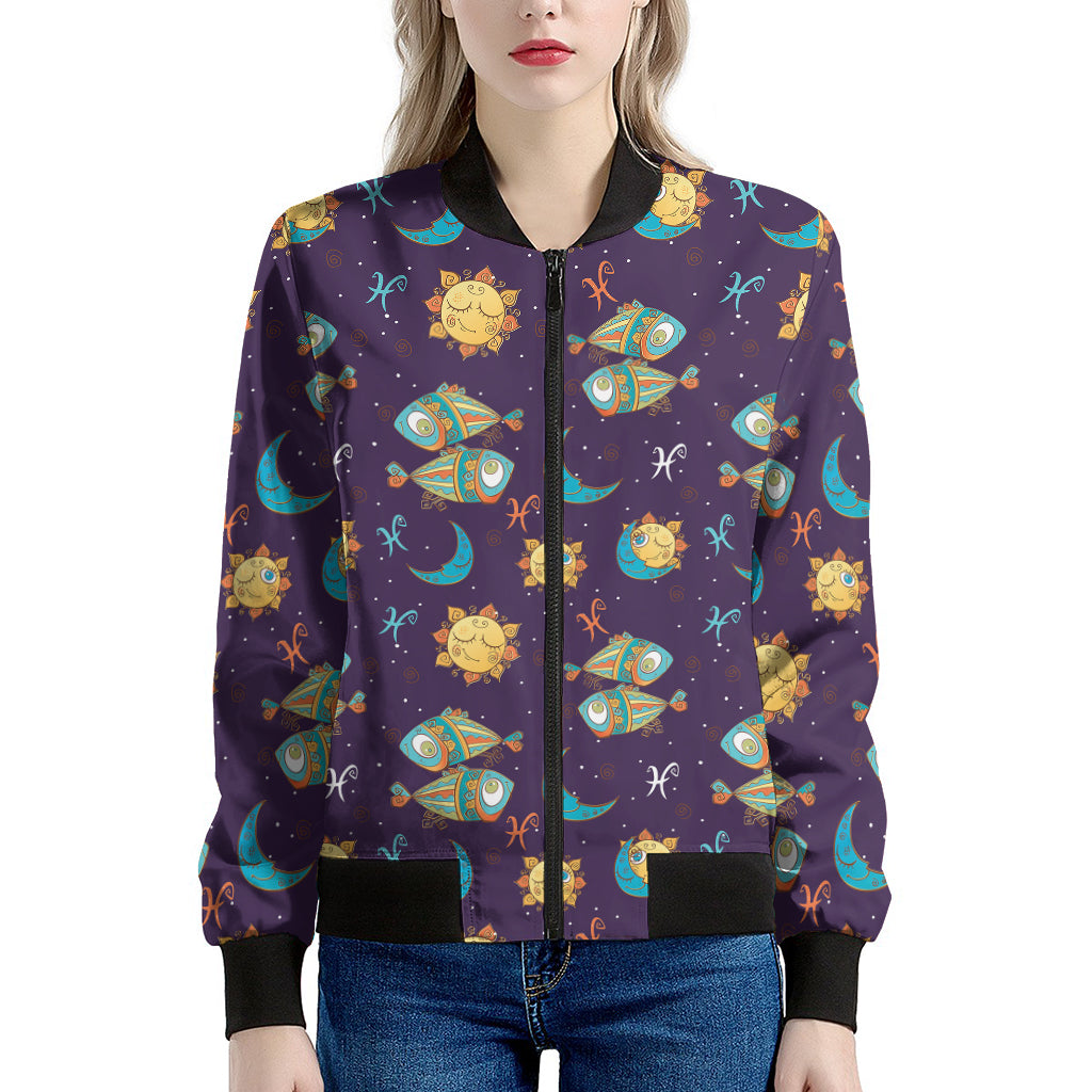 Cute Cartoon Pisces Pattern Print Women's Bomber Jacket