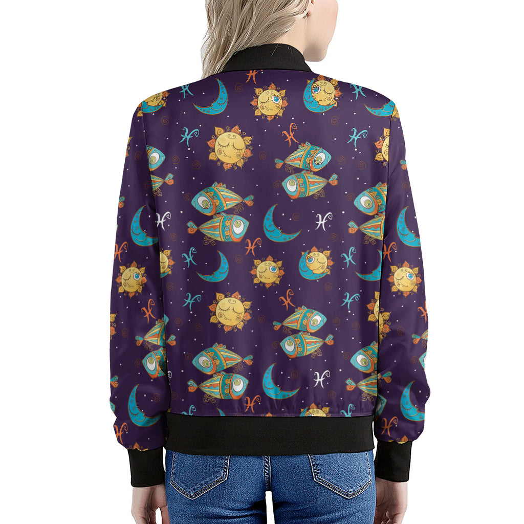 Cute Cartoon Pisces Pattern Print Women's Bomber Jacket