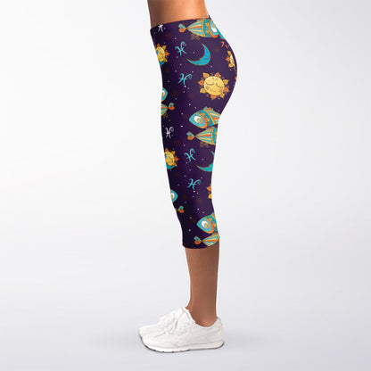 Cute Cartoon Pisces Pattern Print Women's Capri Leggings