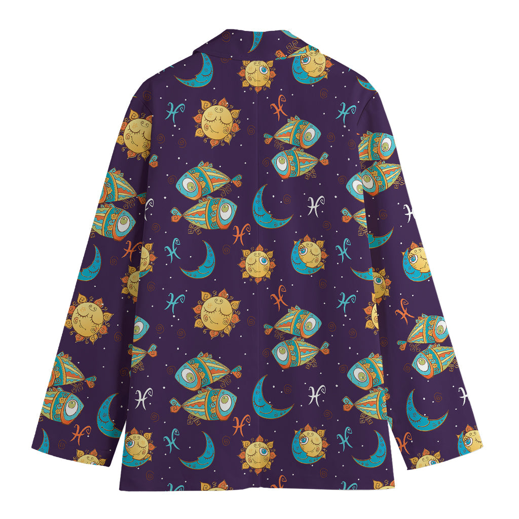 Cute Cartoon Pisces Pattern Print Women's Cotton Blazer