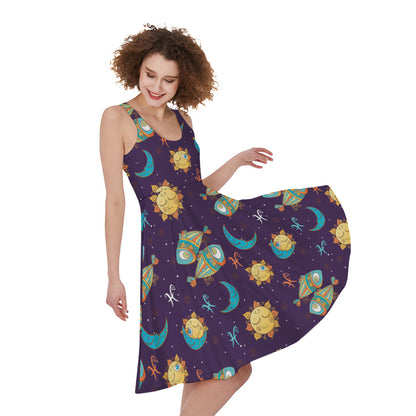 Cute Cartoon Pisces Pattern Print Women's Sleeveless Dress