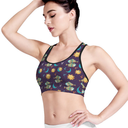 Cute Cartoon Pisces Pattern Print Women's Sports Bra