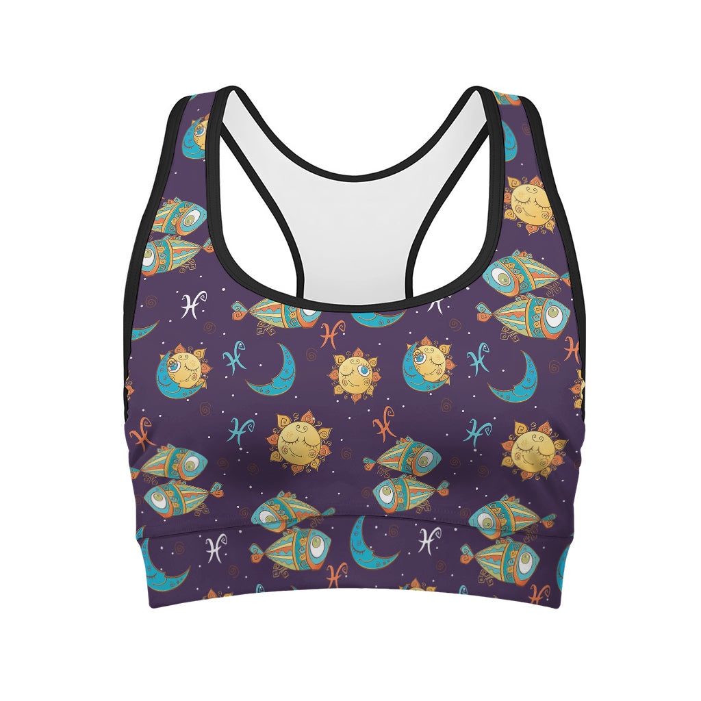Cute Cartoon Pisces Pattern Print Women's Sports Bra