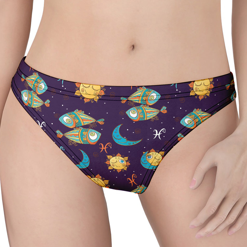 Cute Cartoon Pisces Pattern Print Women's Thong