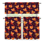 Cute Cartoon Red Panda Pattern Print 3 Piece Kitchen Curtains