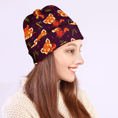 Cute Cartoon Red Panda Pattern Print Beanie