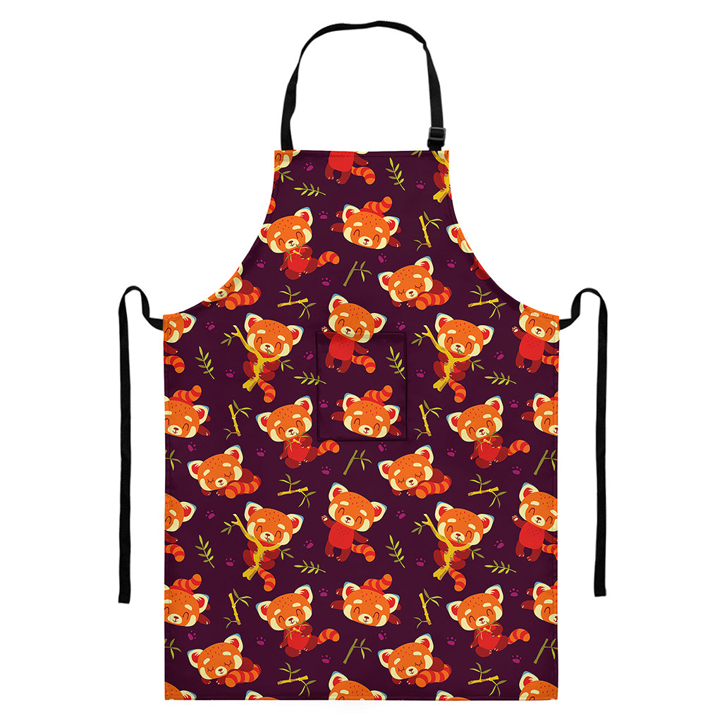 Cute Cartoon Red Panda Pattern Print Bib Apron With Pocket