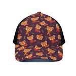 Cute Cartoon Red Panda Pattern Print Black Mesh Trucker Cap