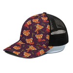 Cute Cartoon Red Panda Pattern Print Black Mesh Trucker Cap