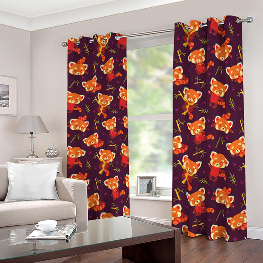 Cute Cartoon Red Panda Pattern Print Blackout Grommet Curtains