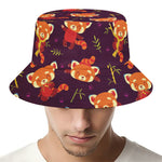 Cute Cartoon Red Panda Pattern Print Bucket Hat