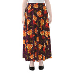 Cute Cartoon Red Panda Pattern Print Chiffon Maxi Skirt