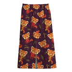 Cute Cartoon Red Panda Pattern Print Cotton Front Slit Maxi Skirt
