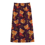 Cute Cartoon Red Panda Pattern Print Cotton Front Slit Maxi Skirt