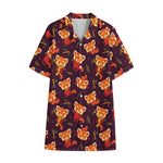 Cute Cartoon Red Panda Pattern Print Cotton Hawaiian Shirt