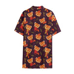 Cute Cartoon Red Panda Pattern Print Cotton Hawaiian Shirt