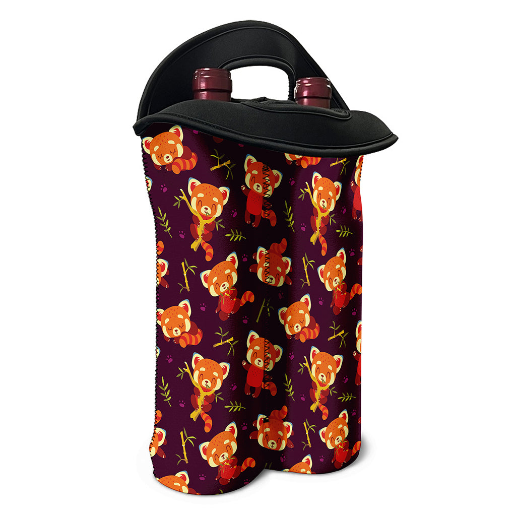 Cute Cartoon Red Panda Pattern Print Double Neoprene Wine Tote
