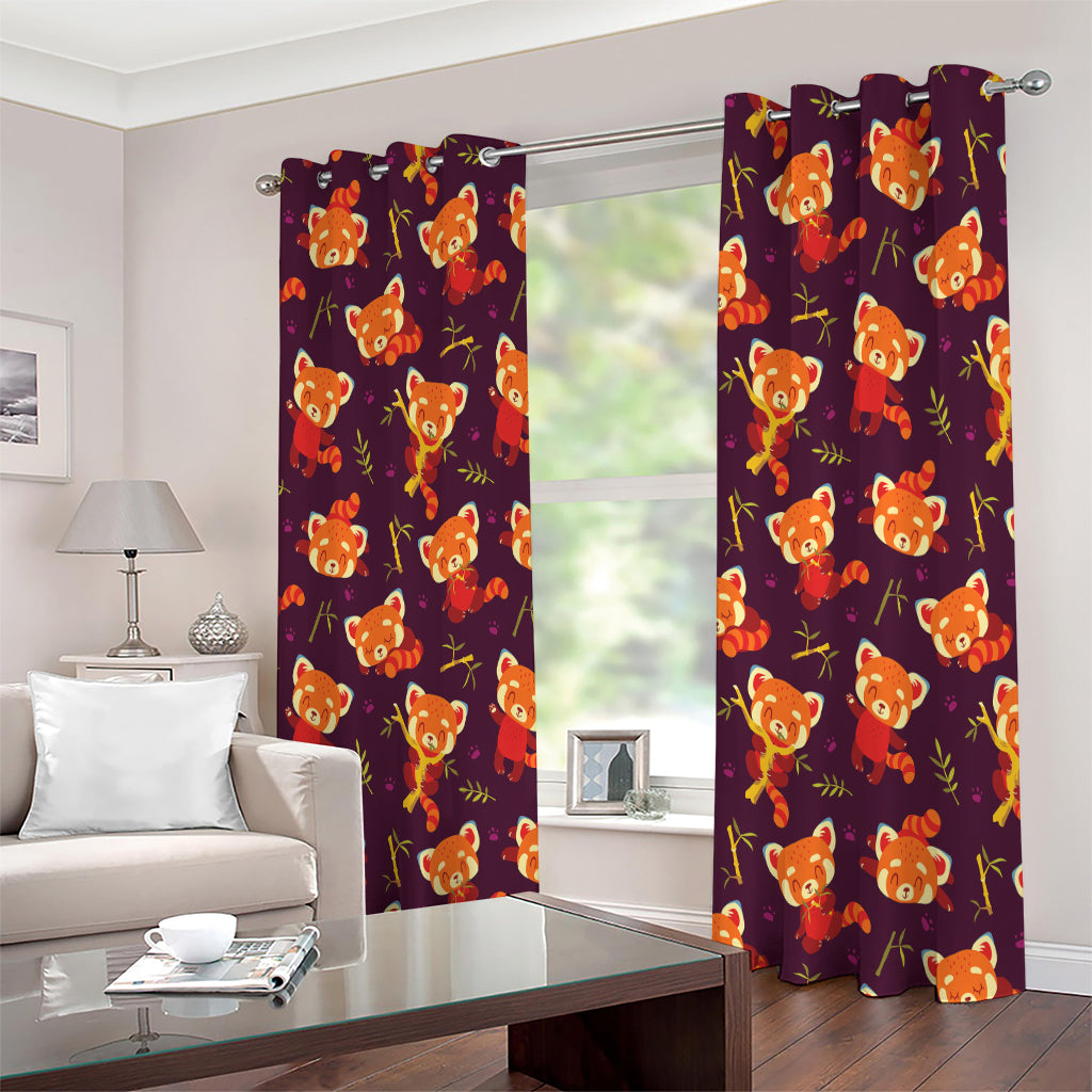 Cute Cartoon Red Panda Pattern Print Extra Wide Grommet Curtains