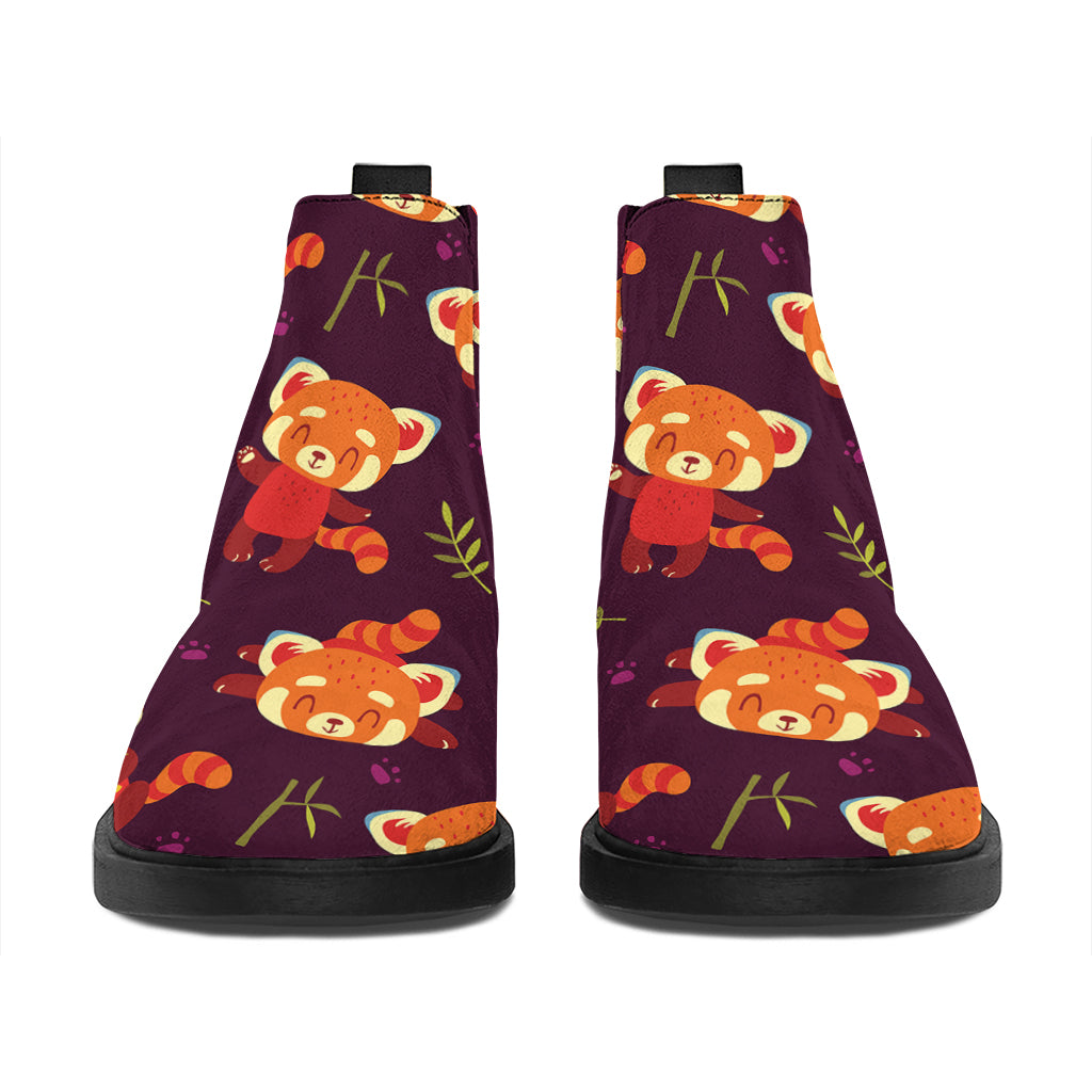 Cute Cartoon Red Panda Pattern Print Flat Ankle Boots