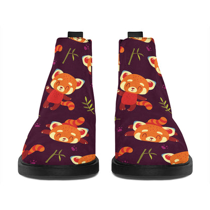Cute Cartoon Red Panda Pattern Print Flat Ankle Boots