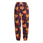 Cute Cartoon Red Panda Pattern Print Fleece Lined Knit Pants