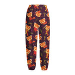 Cute Cartoon Red Panda Pattern Print Fleece Lined Knit Pants