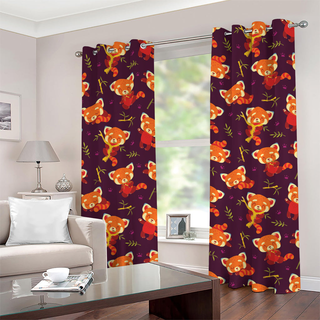Cute Cartoon Red Panda Pattern Print Grommet Curtains