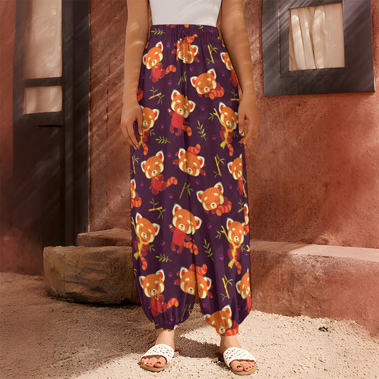 Cute Cartoon Red Panda Pattern Print Harem Pants