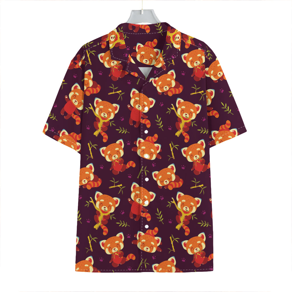 Cute Cartoon Red Panda Pattern Print Hawaiian Shirt