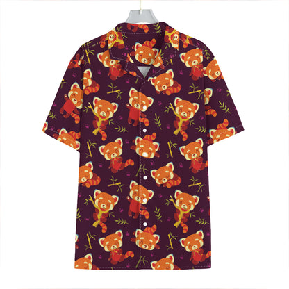 Cute Cartoon Red Panda Pattern Print Hawaiian Shirt