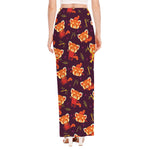 Cute Cartoon Red Panda Pattern Print High Slit Maxi Skirt