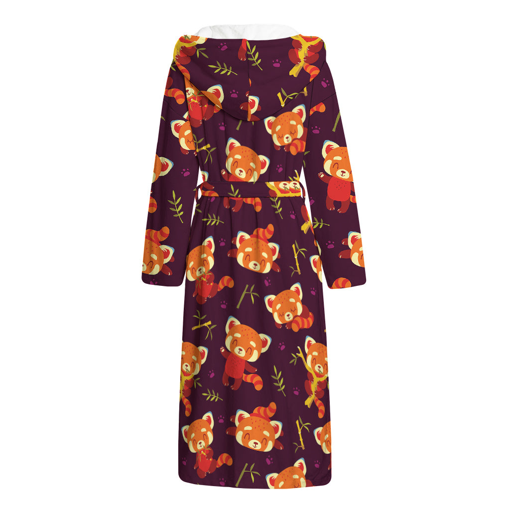 Cute Cartoon Red Panda Pattern Print Hooded Bathrobe