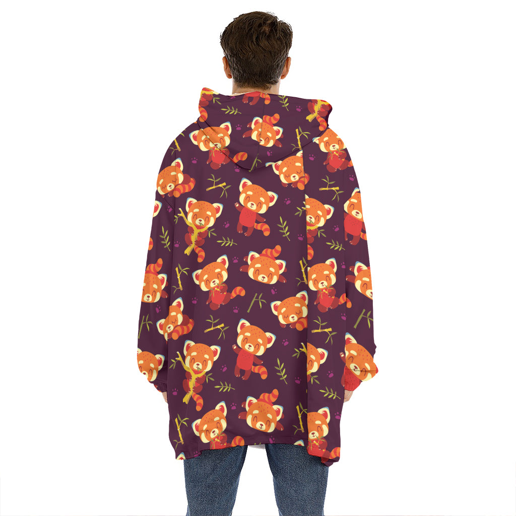 Cute Cartoon Red Panda Pattern Print Hoodie Blanket