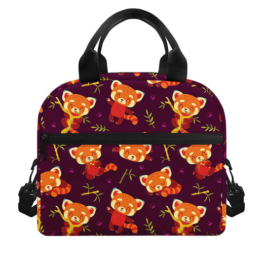 Cute Cartoon Red Panda Pattern Print Insulated Lunch Bag