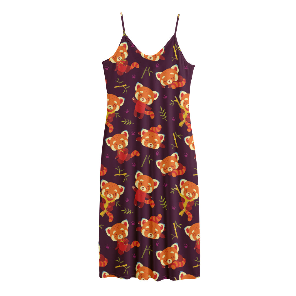 Cute Cartoon Red Panda Pattern Print Jersey Midi Cami Dress
