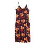 Cute Cartoon Red Panda Pattern Print Jersey Midi Cami Dress