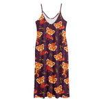 Cute Cartoon Red Panda Pattern Print Jersey Midi Cami Dress