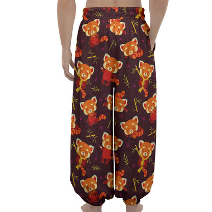 Cute Cartoon Red Panda Pattern Print Lantern Pants