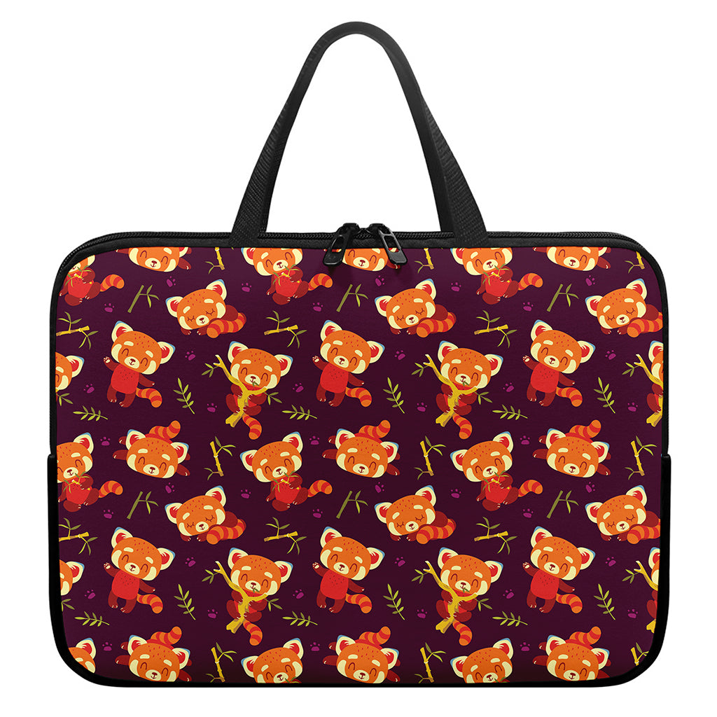 Cute Cartoon Red Panda Pattern Print Laptop Sleeve With Handle