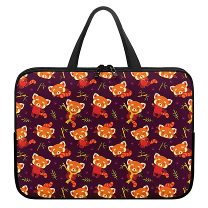 Cute Cartoon Red Panda Pattern Print Laptop Sleeve With Handle