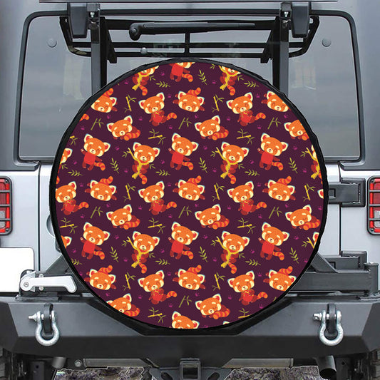 Cute Cartoon Red Panda Pattern Print Leather Spare Tire Cover